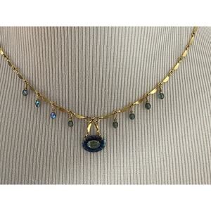 Holly Yashi Gold Filled & Blue Niobium Pendant Necklace Bohemian Glass 18"